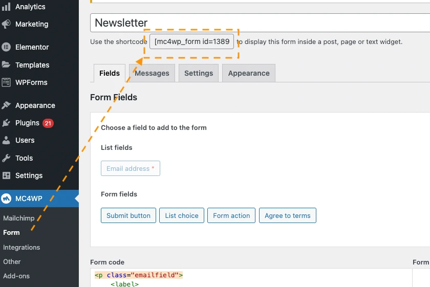 Find Mailchimp form ID