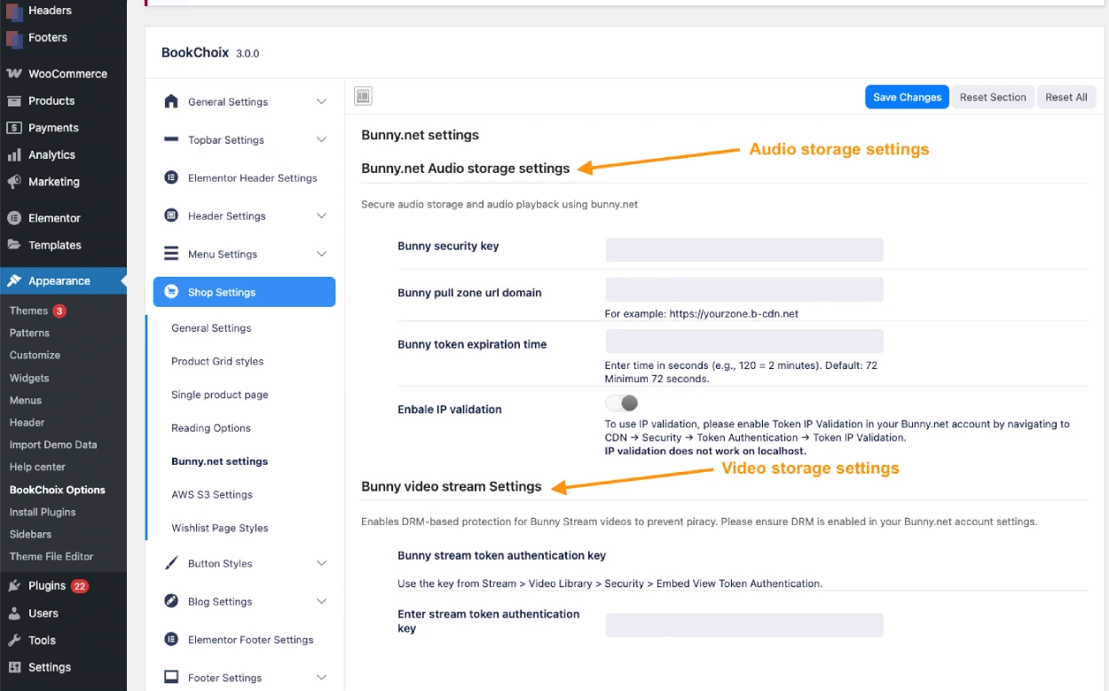 Bookchoix Bunny audio video streaming settings