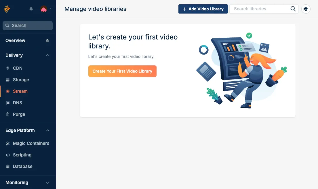 bunny.net add video libary