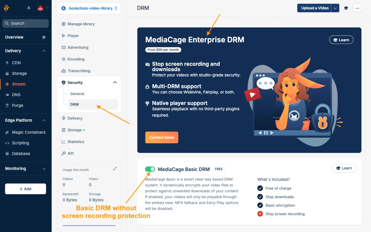 Bunny.net secured Video DRM protection