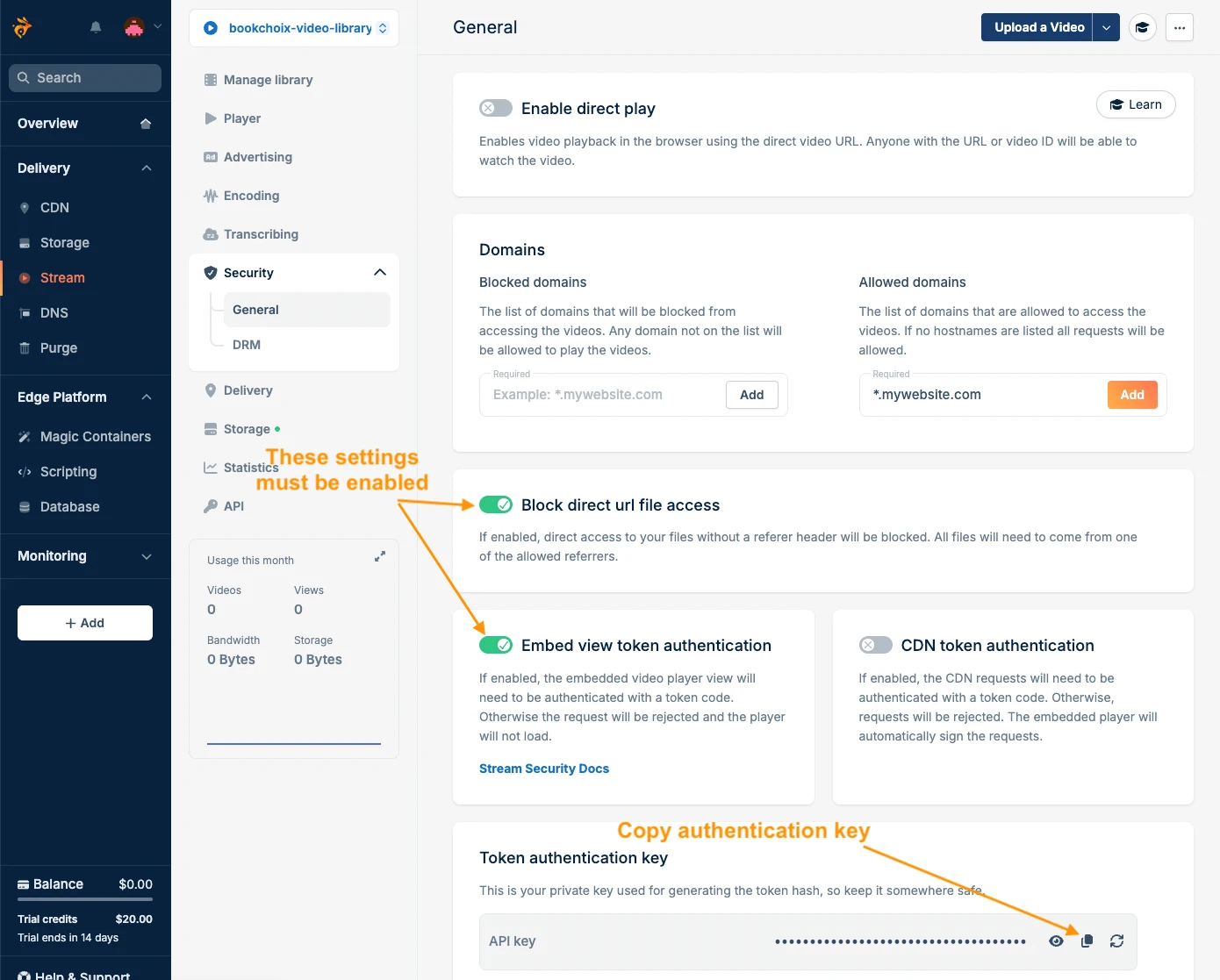 bunny.net general Token authentication key