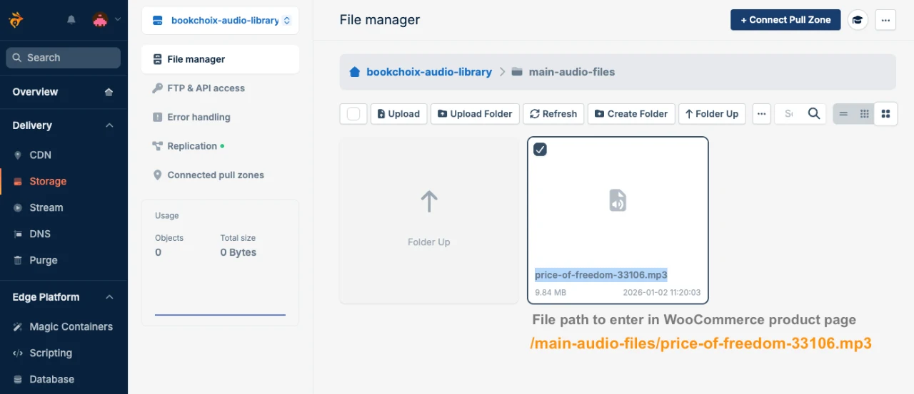 bunny-upload-audio-inside-folder