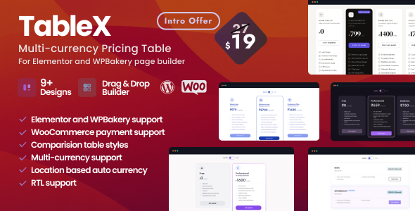 TableX - Multi-currency Pricing Table